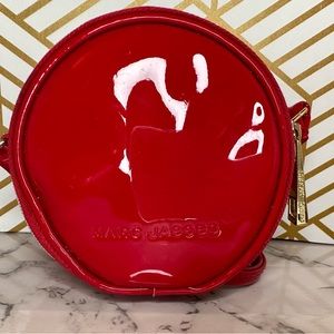 MARC JACOBS Mini 4" Red Patent Leather Crossbody Round Circle Canteen Bag Purse